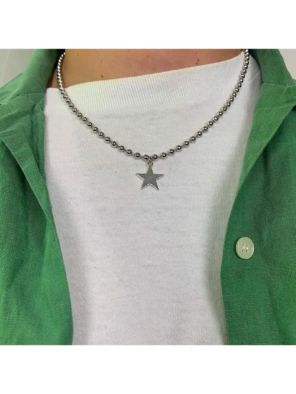 Steel Star Pendant y2k Cyber style choker necklace. Men’s women’s unisex. 17.5